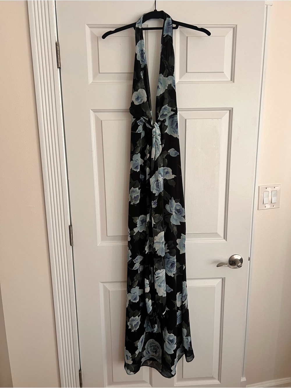 Zara Floral Halter Maxi Dress with Light Blue Floral Print
